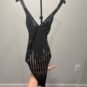 Black Sheer Strappy Bodysuit
